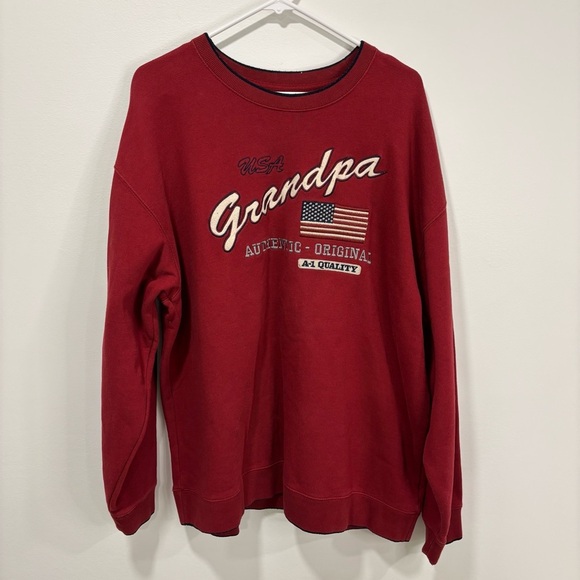 USA Grandpa Red Embroidered American Flag Crew Neck Sweatshirt Croft & Barrow - Picture 1 of 12